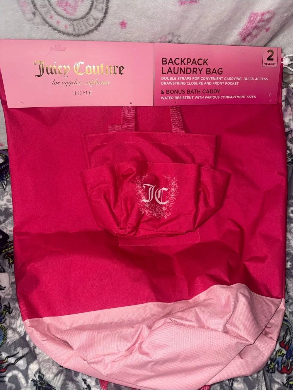 Juicy Couture Hot Pink and Light Pink Backpack Laundry Bag Set